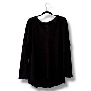 Eileen Fisher Dark Chocolate Baby Alpaca Wool Blend Slub Knit Top Size Large